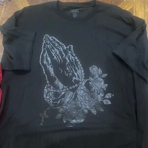 2 (Two) Men’s shirts - (1) Black Graphic Prayer Hands and (1) Burgundy long slee
